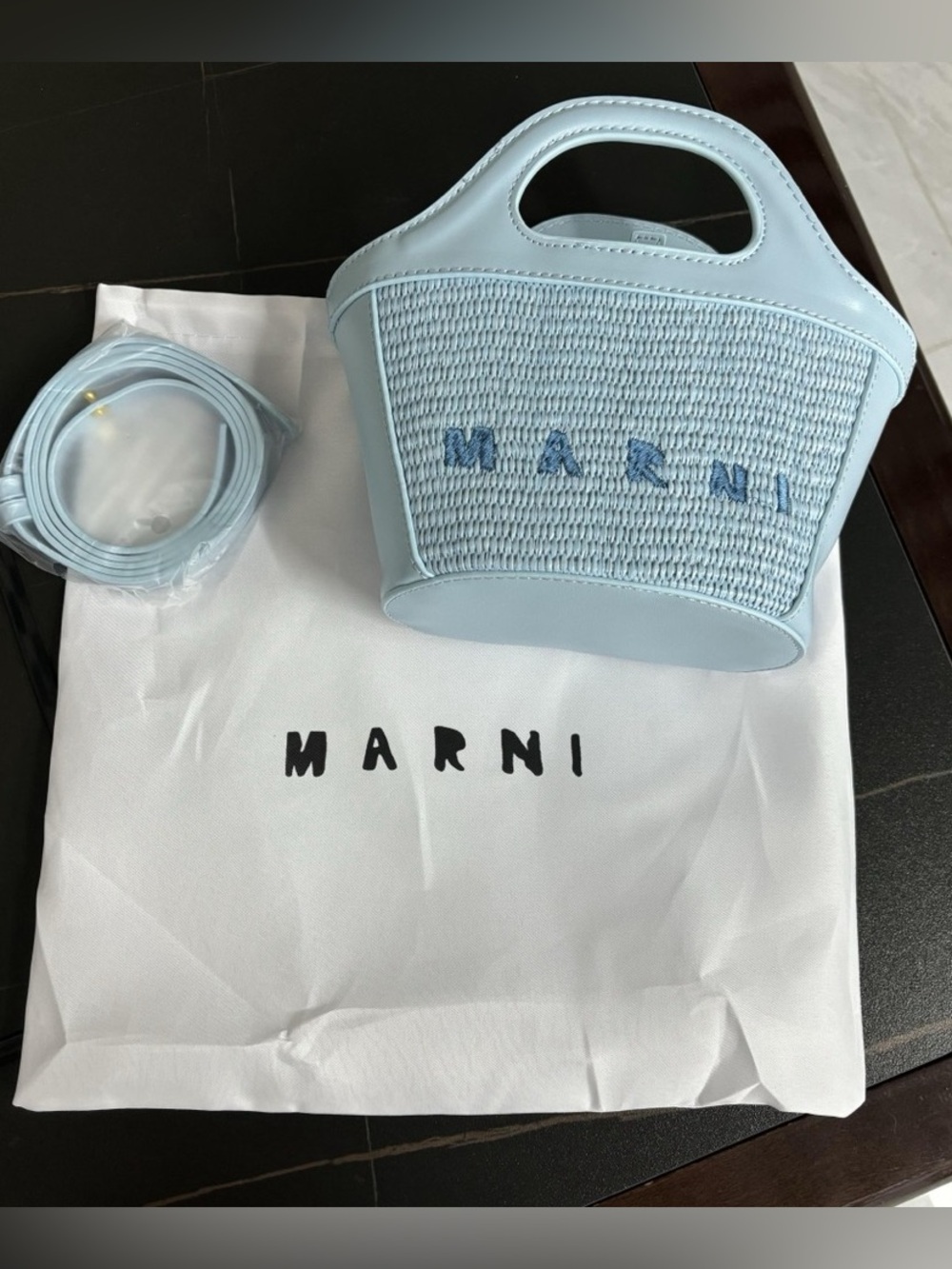 Marni Light Blue Woven Tote Bag